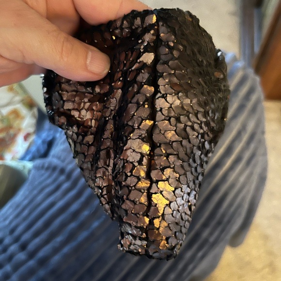 Jessica McClintock Faux Snake Skin Metallic Bronze Evening Bag, Chain - Picture 4 of 8